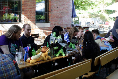 So many plushies at the beergarden as well. That is mostly how I determine that it's a brony table.