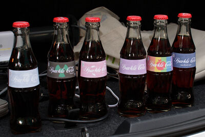 Sparkling drinks with pony theme. I guess somebody made them themselves some years back. This brony had six of them left still unopened. Sounded like he couldn't decide whether he was a collector or wanted a soft drink. But he ended up continuing to be a collector.