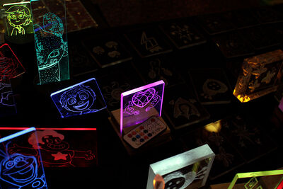 Colorful variation of LED pictures at my table.